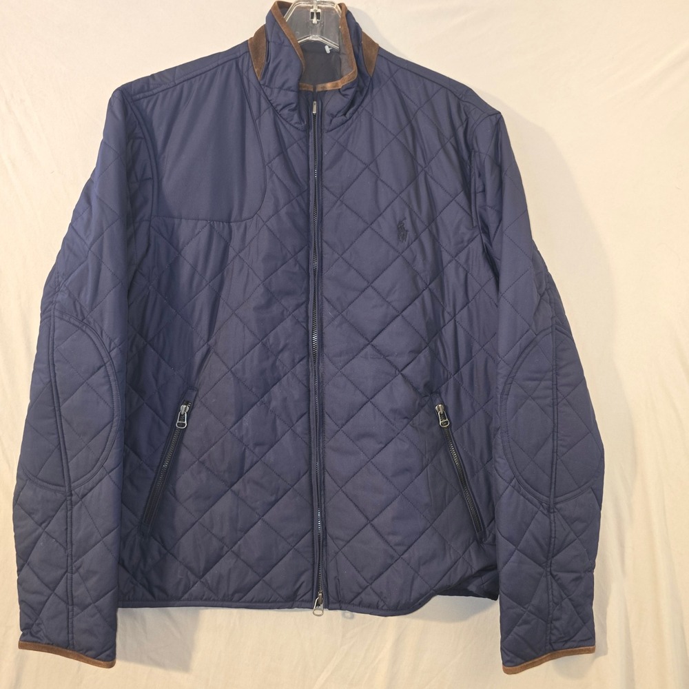 Polo Golf Ralph Lauren Jacket M Mens Navy Quilted Reversible Plaid Stable Jacket